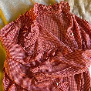 Red picnic gingham prairie blouse large